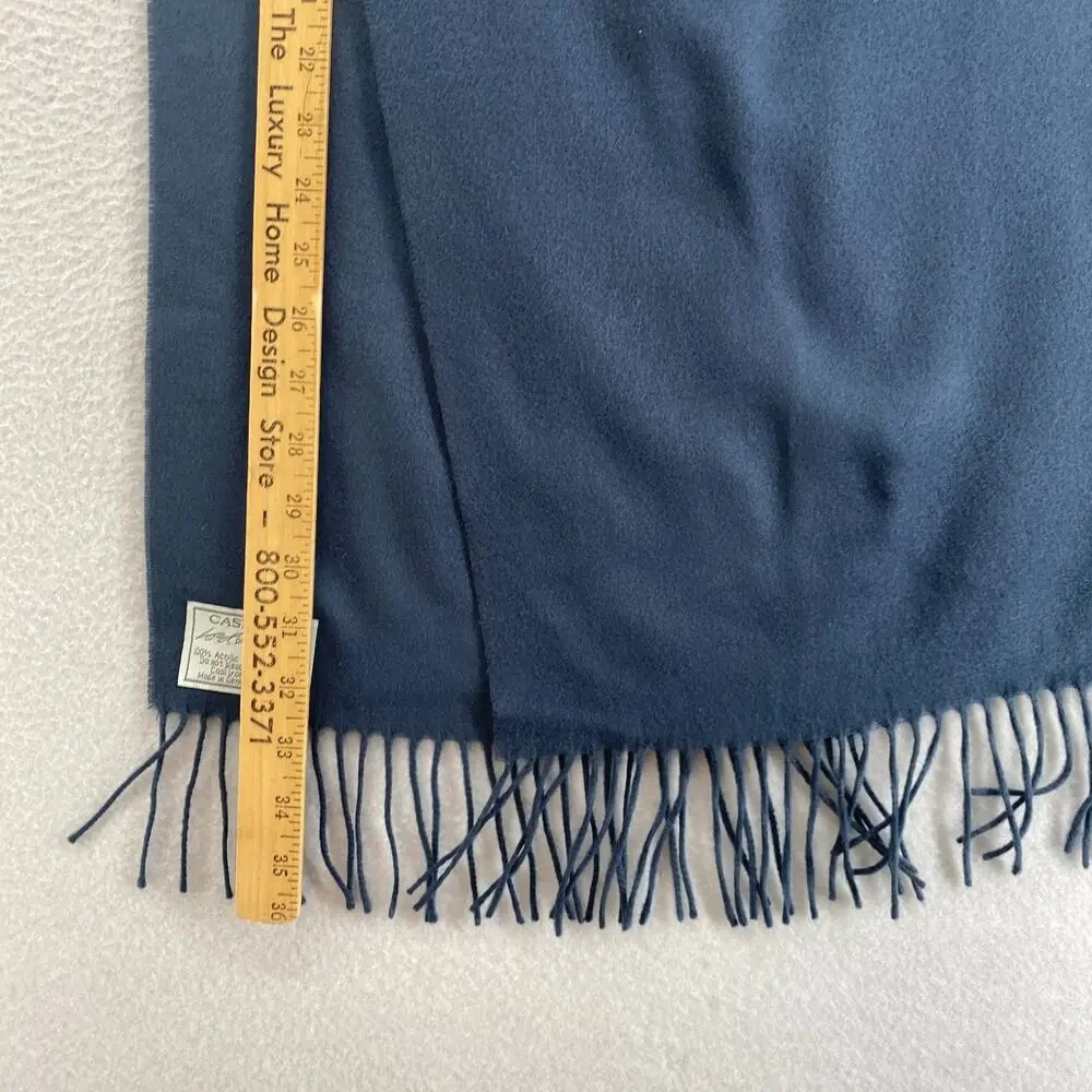 CASHMINK LORD & TAYLOR Scarf Unisex Flannel Fringed Wrap Rectangle Blue 11x66